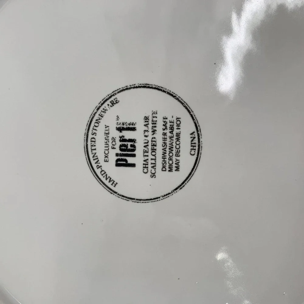 Pier 1 Chateau Clair Scalloped White Dinner Plate Embossed Stoneware 10.75 3avai